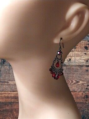 Red Teardrop Chandelier Earrings -